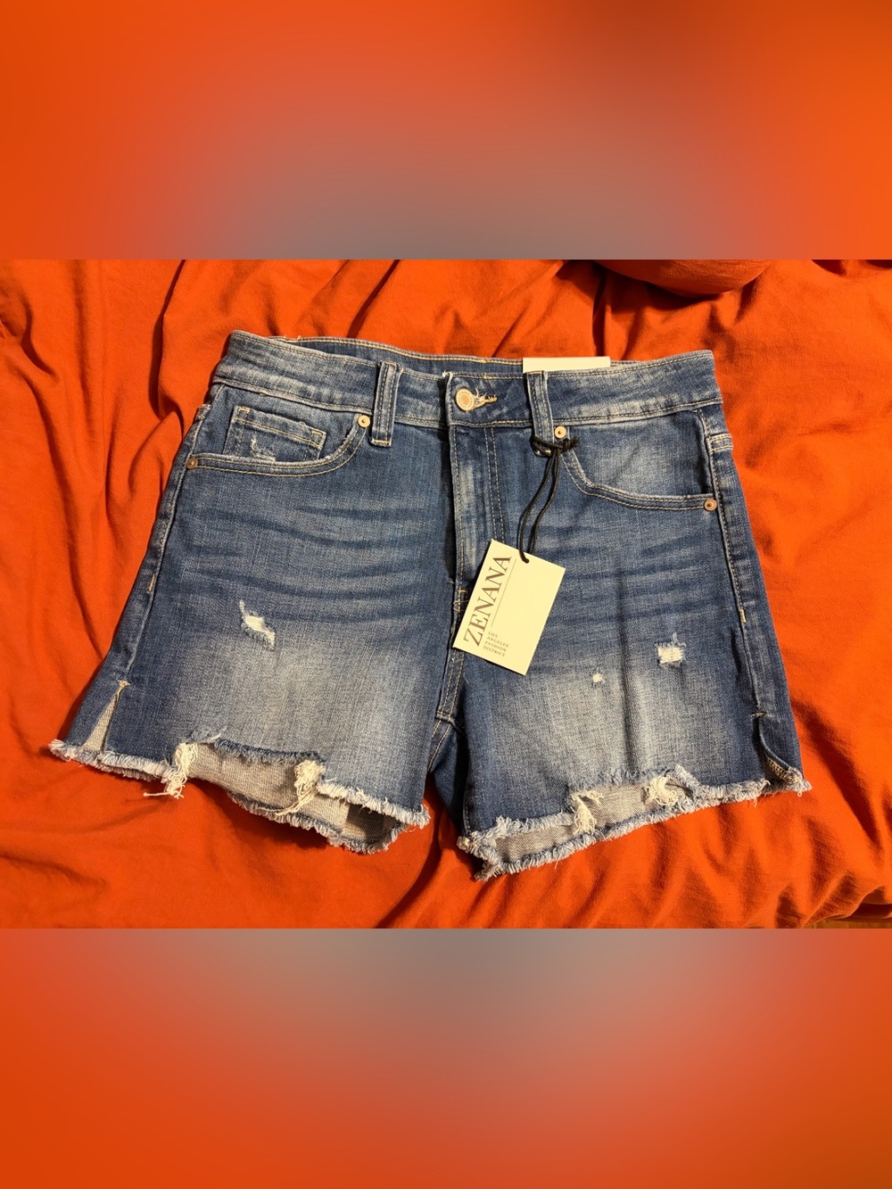 Zenana Outfitters Distressed Frayed Hem Denim Shorts